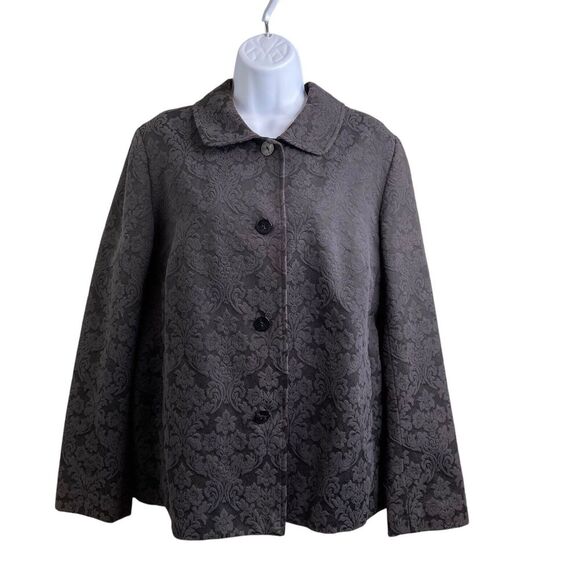 J Jill Women's‎ Gray Jacquard Floral Jacket Size 12 Retro Textured Elegant Boho - Picture 1 of 13